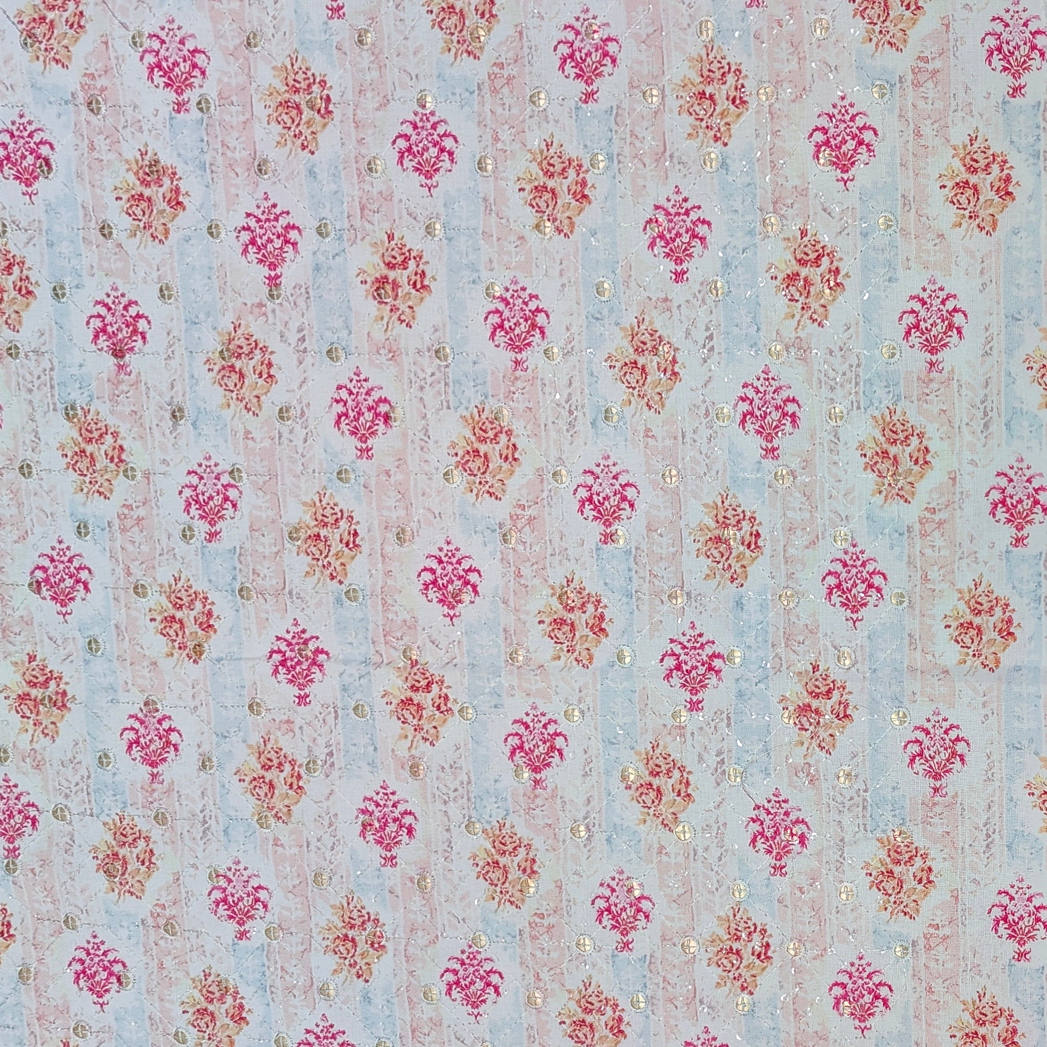 Kurta Fabric ManTire Designer Silk Indian Traditional Buta Embroidery Colour Hot Pink N Coral Orange